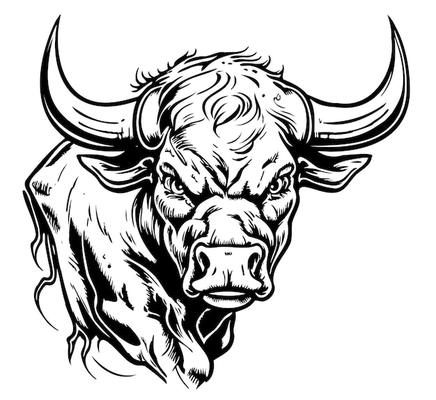 Angry bull logo sketch hand drawn vector