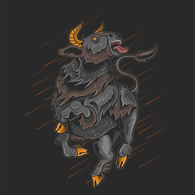 angry bull long horn rampage illustration