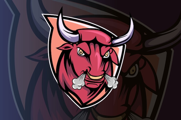 Angry bull mascot for sports and esports logo isolated on dark background