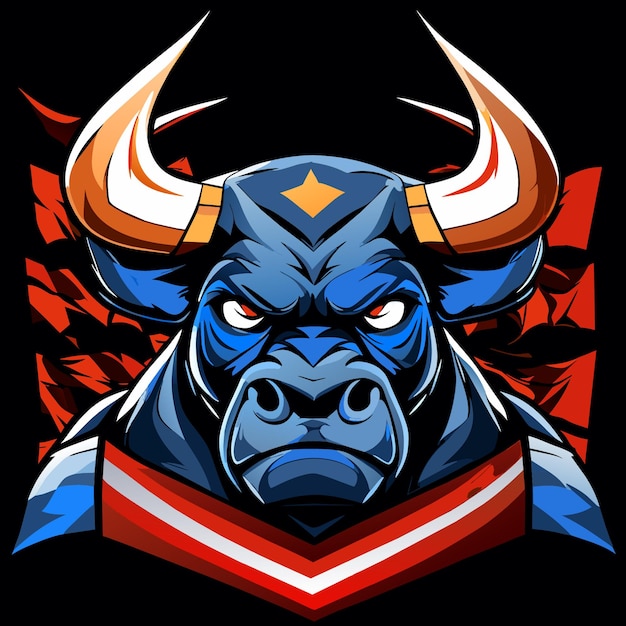 Vector angry bull with american flag color palette