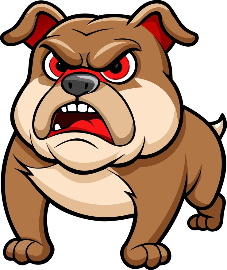 Vector angry bulldog cartoon character in brown