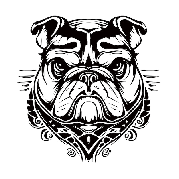 Vector angry bulldog silhouette outline drawing