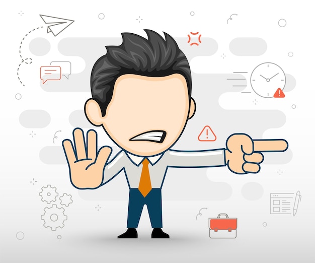 Angry business man show the right direction Flat illustration in cartoon style