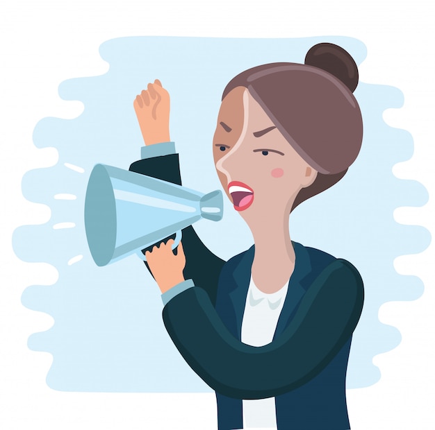 Vector angry business woman yelling through a megaphone