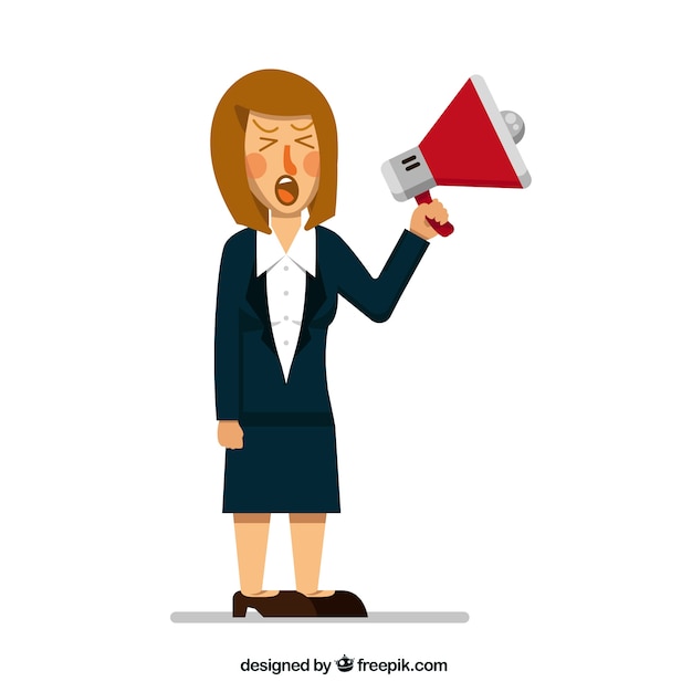 Vector angry businesswoman with megaphone