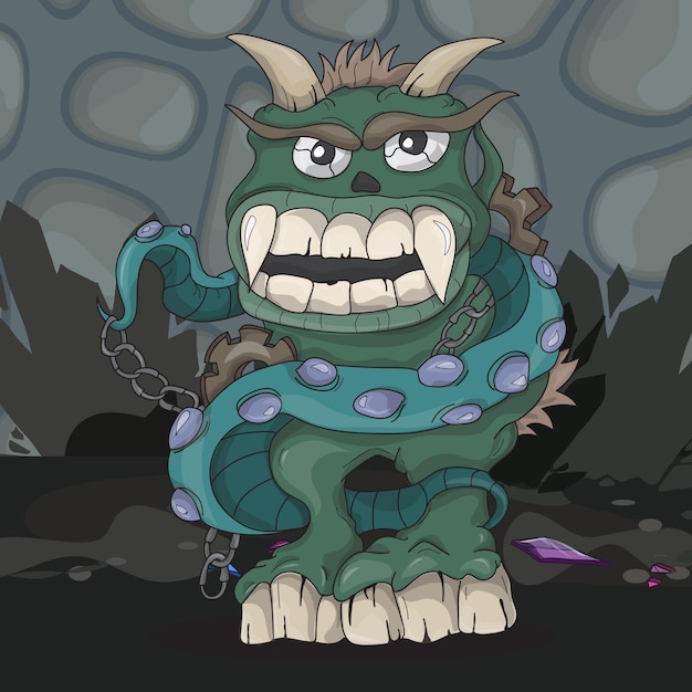 Vector angry cartoon dark monster underground -vector illustration