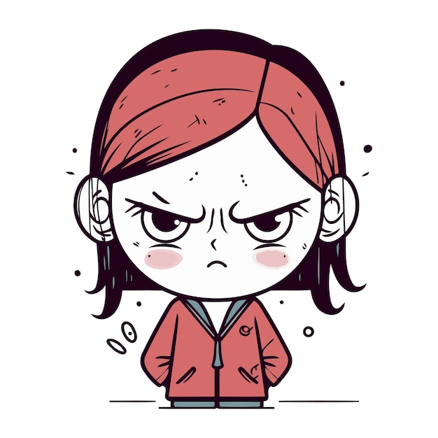 Vector angry cartoon girl with facial expression vector illustration of angry girl