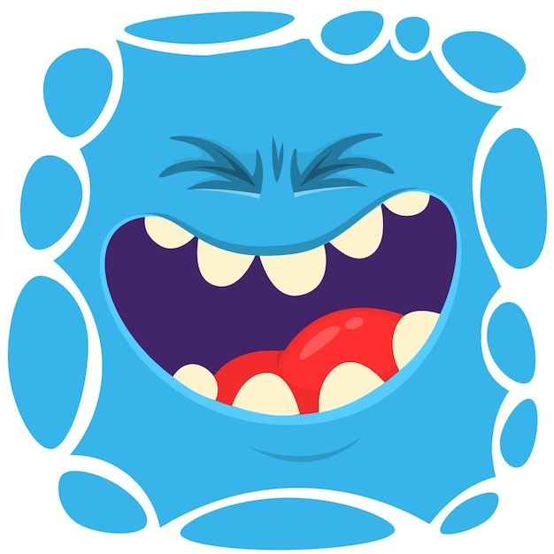 Angry cartoon monster face Vector Halloween monster square avatar Isolated