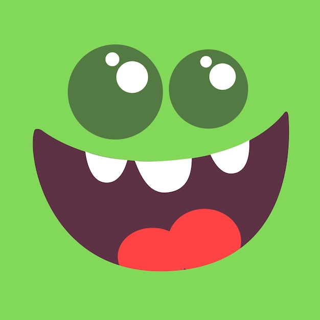 Angry cartoon monster face Vector Halloween monster square avatar Isolated