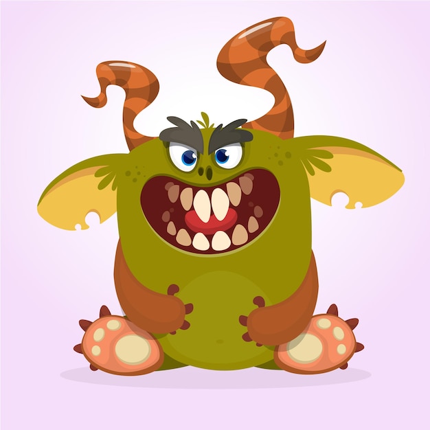 Angry cartoon monster Halloween vector horned monster