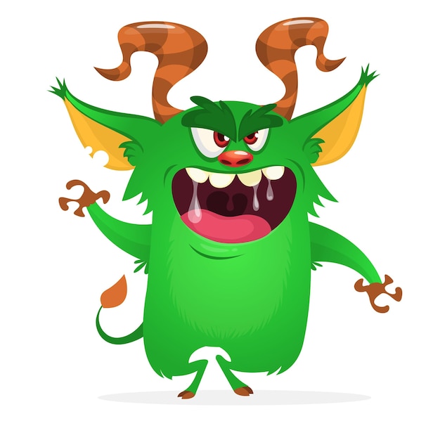 Angry cartoon monster Halloween vector horned monster