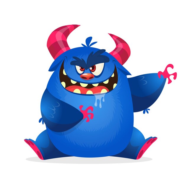 Angry cartoon monster Halloween vector horned monster