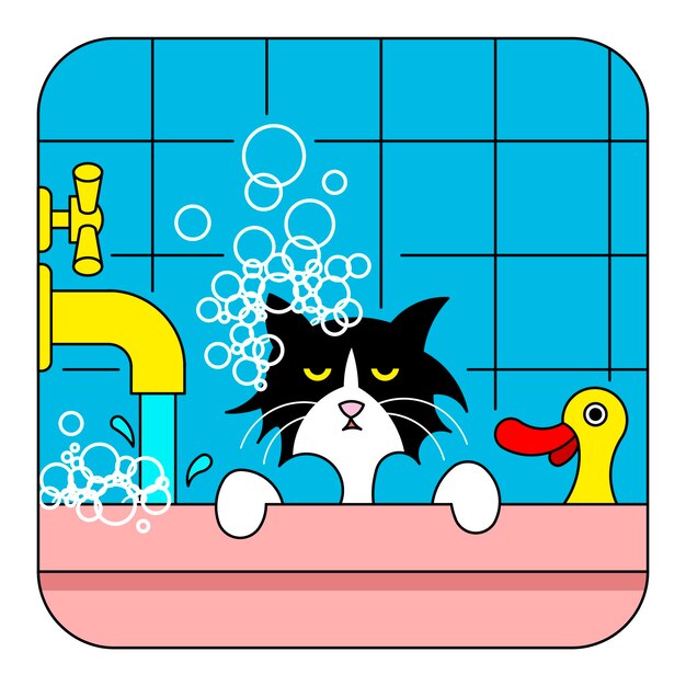 Vector angry cat in the bathtub