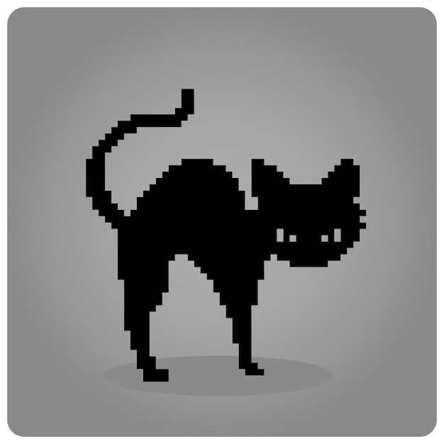 Angry cat cartoon 8 bit pixels. Animals for game assets in vector illustration