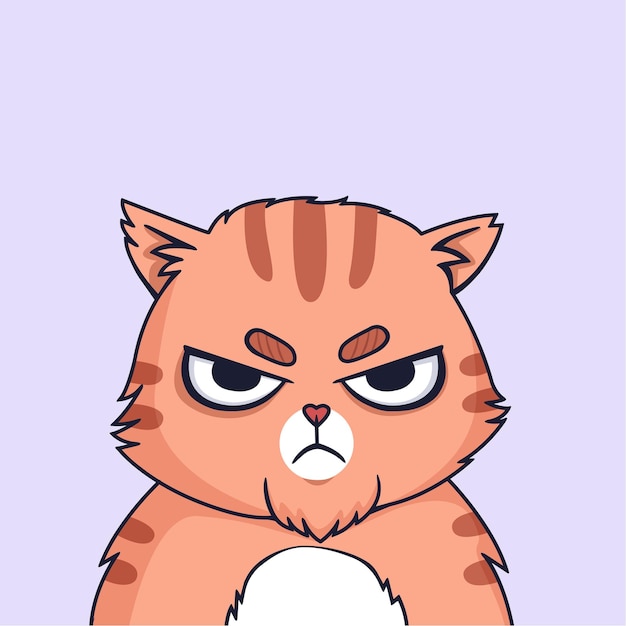 Vector angry cat in christmas cap. grumpy red cat frowns and looks.