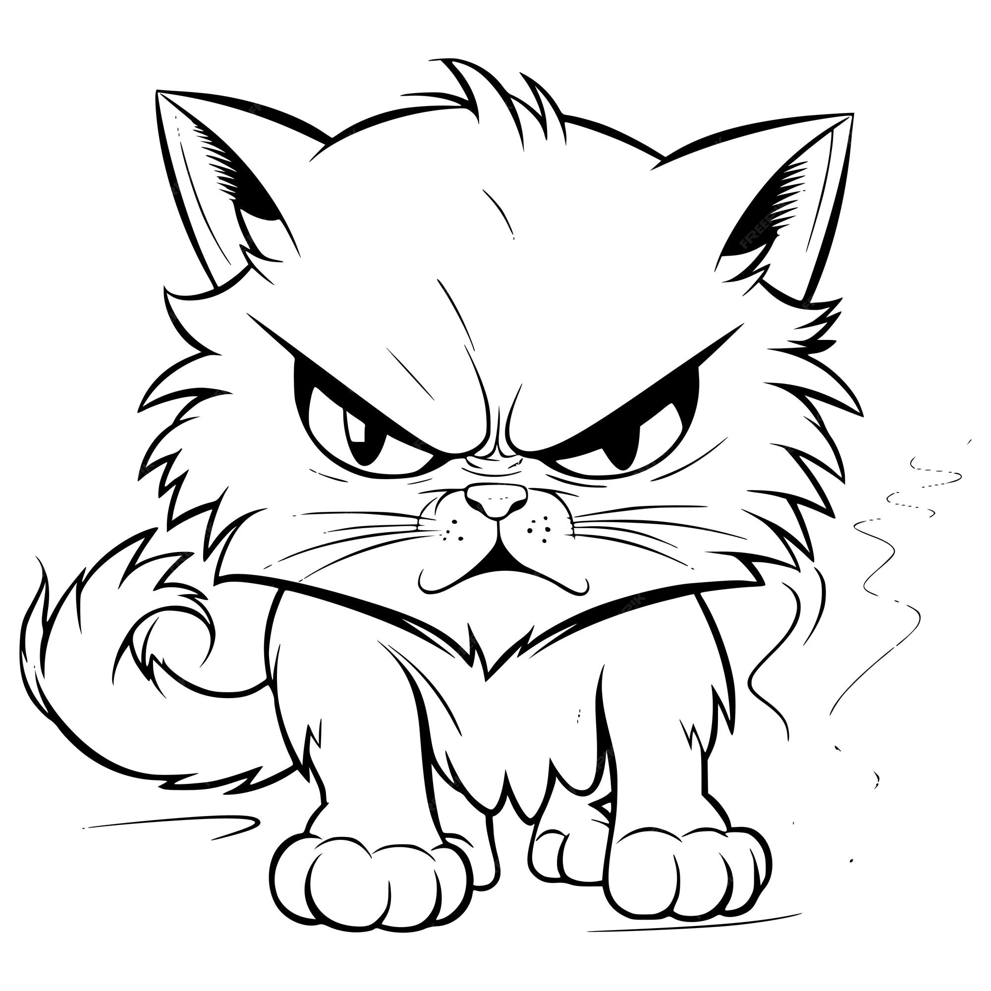 Angry Cat Coloring Pages Outline Sketch Drawing Vector, Cat