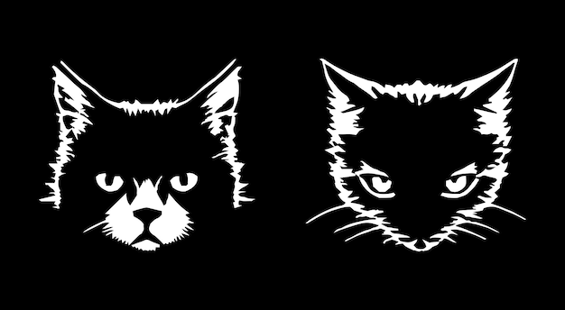 Angry cat face head structure icon, logo flat vector illustration