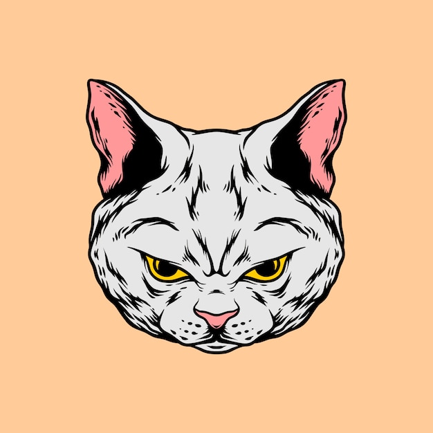 angry cat head hand drawing style