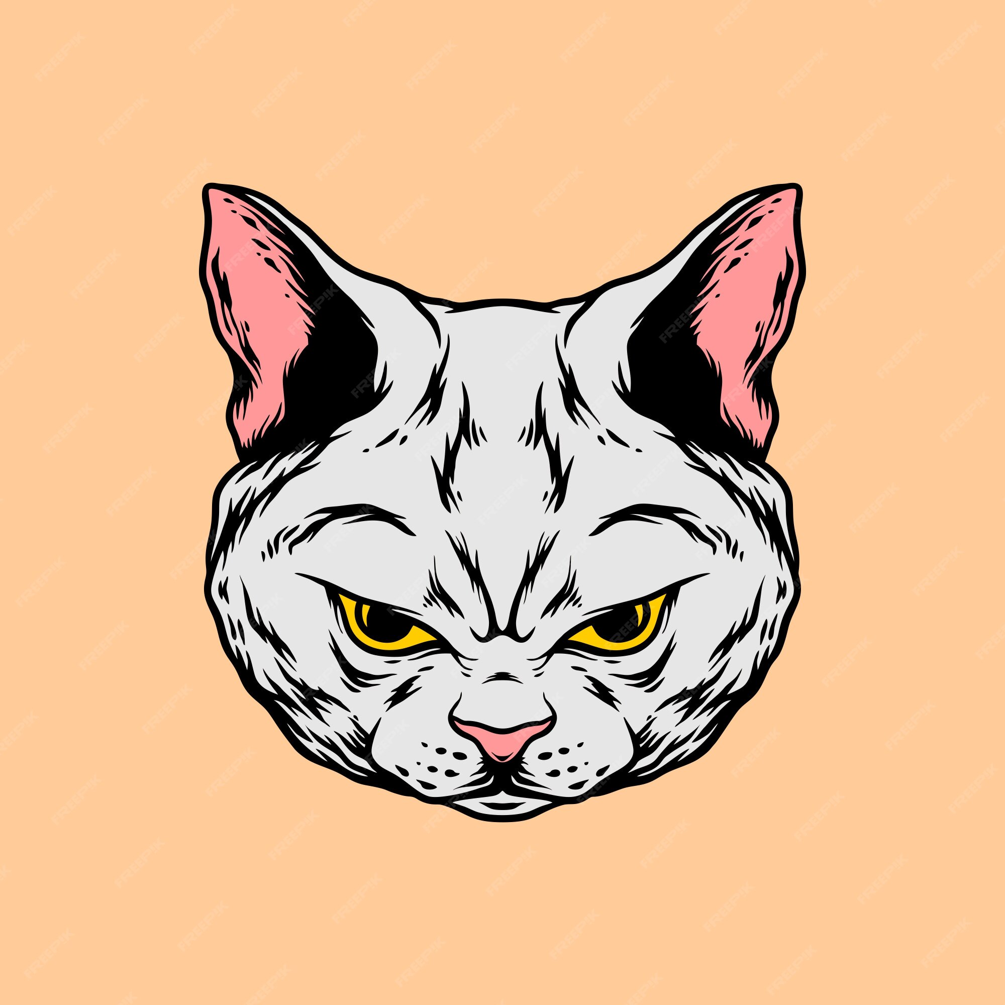 Premium Vector  Angry cat head hand drawing style