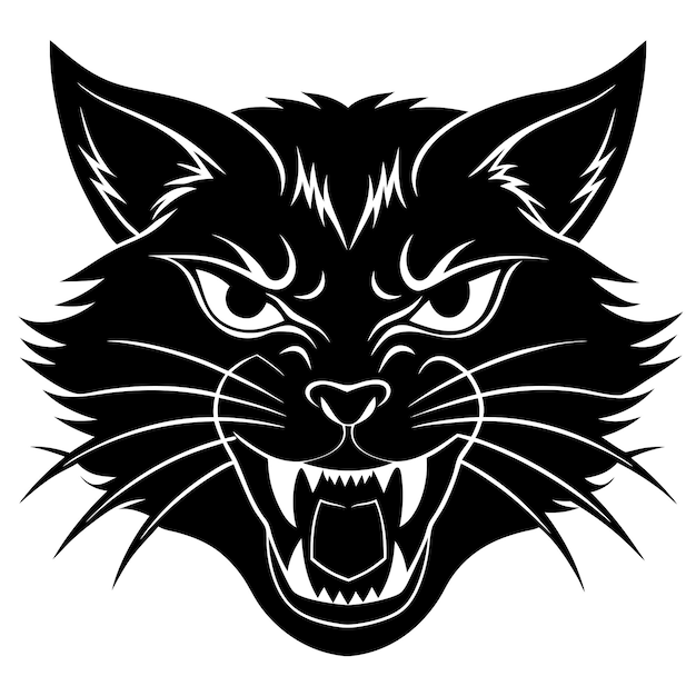 angry cat head vector silhouette art illustration