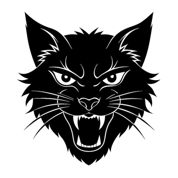 angry cat head vector silhouette art illustration