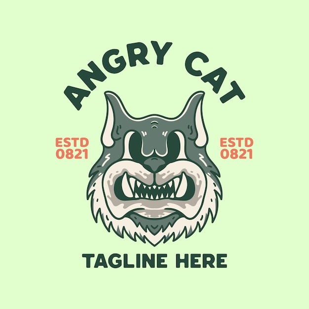 Angry cat illustration t-shirt vintage retrò