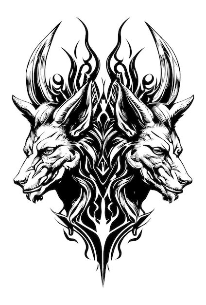 Vector angry cerberus head illustration