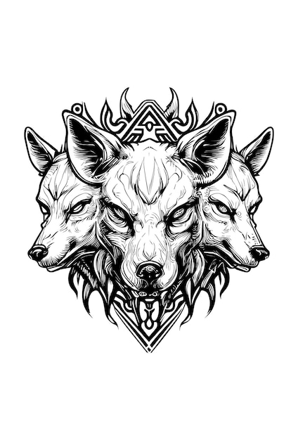 Cerberus hellhound black and white tattoo Cerberus hellhound mythological  three headed dog the guard of entrance to hell  CanStock