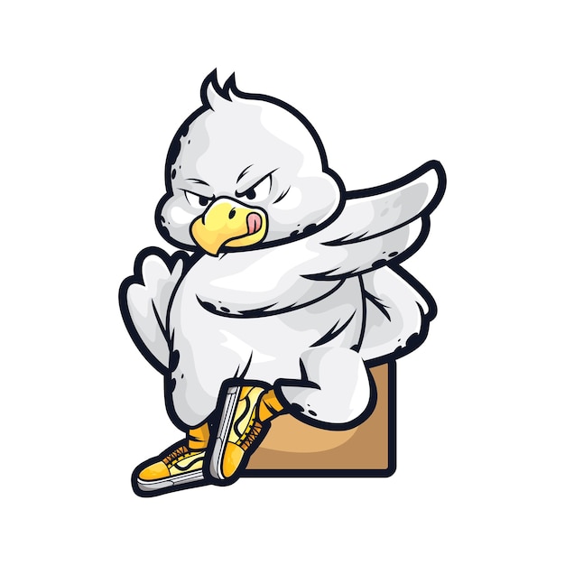 Сердитый цыпленок мультфильм талисман векторная графическая иллюстрация