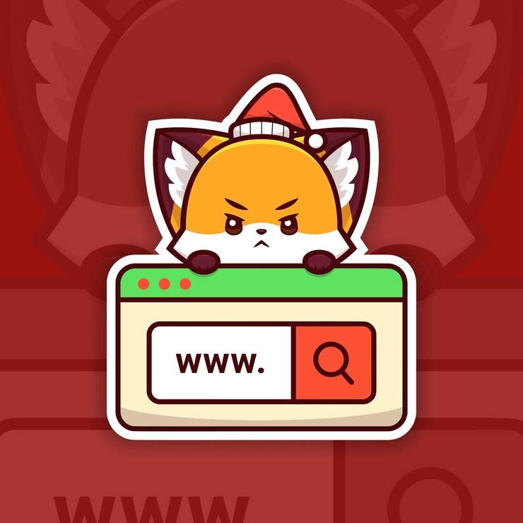 Vector angry christmas fox holding a web search icon sticker design vector web developer sticker