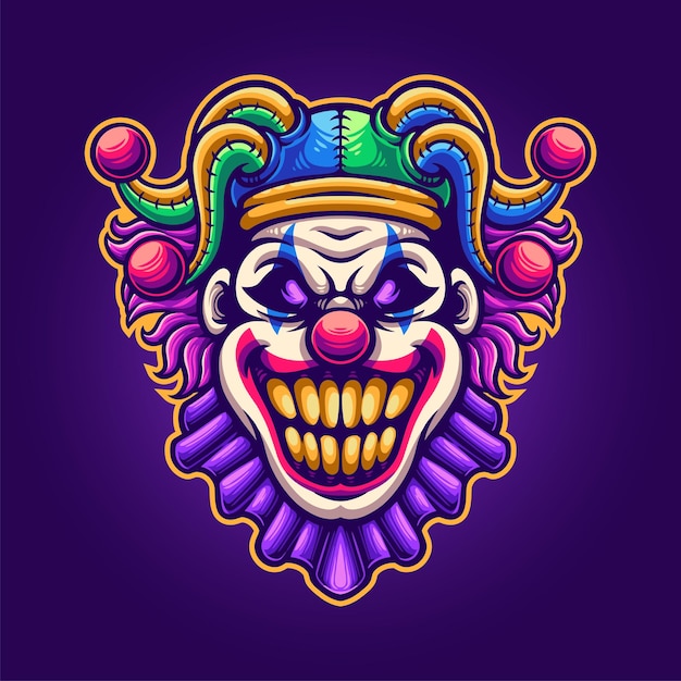 Angry clown head illustrations for mascot tshirt sticker and label