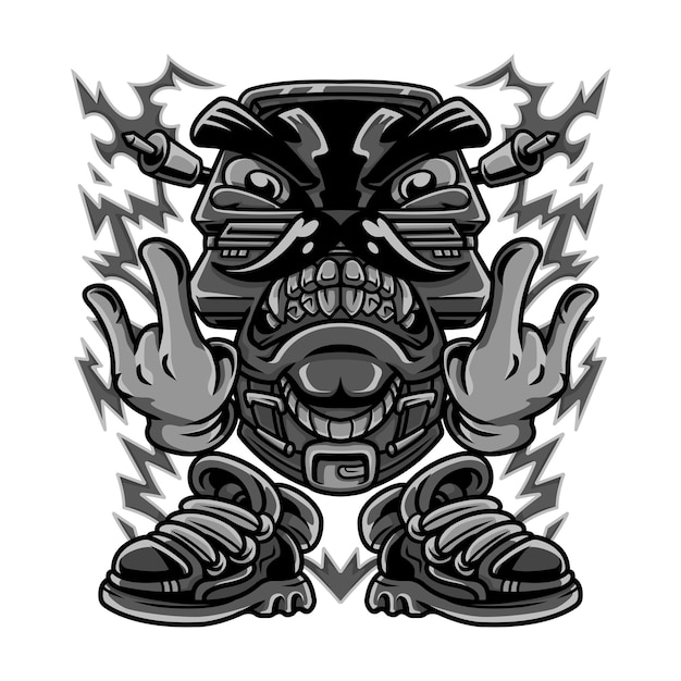 Vector angry computer characters black and white illustration