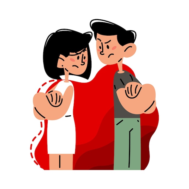 Vector angry couple standing back to back flat vector illustration