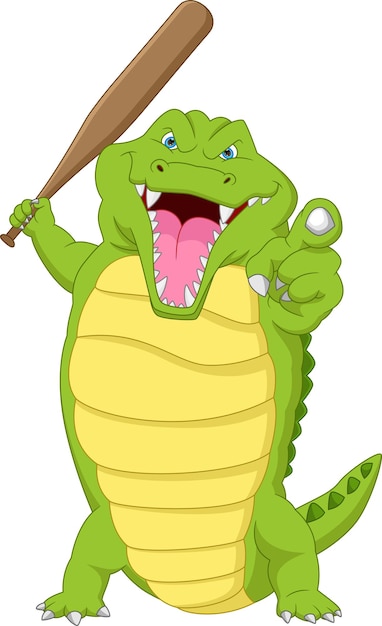 Angry crocodile holding  stick cartoon