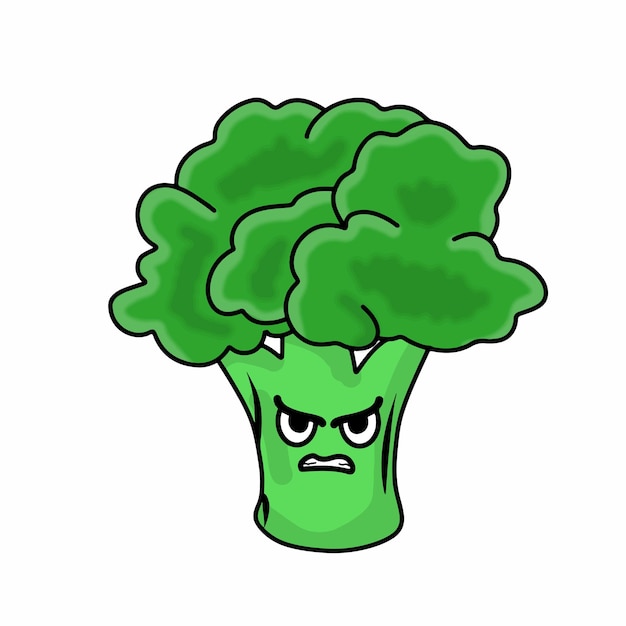 Angry Cute broccoli character vector template design illustration