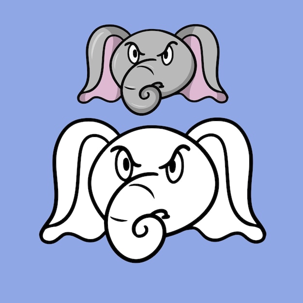 Angry Cute little elephant emotions of a cartoon elephant vector illustration on a white background