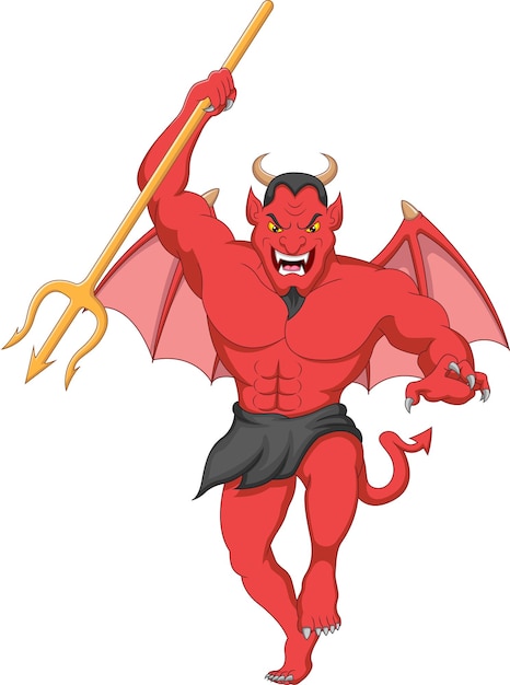 Vector angry demon holding a trident cartoon