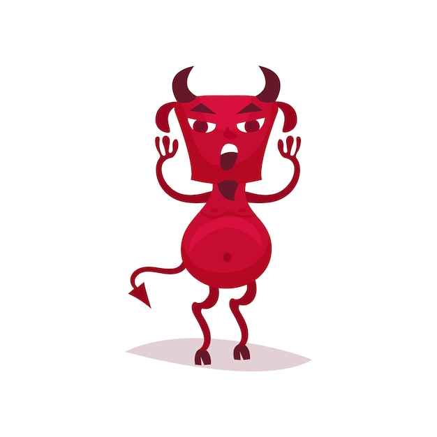 Angry devil with horns and tail red demon cartoon character vector Illustration on a white background