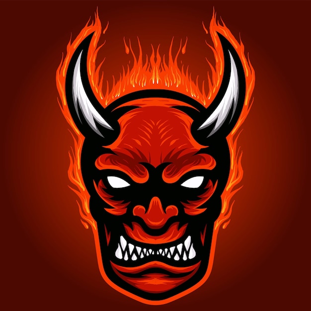 Vector angry devils fire head mascot