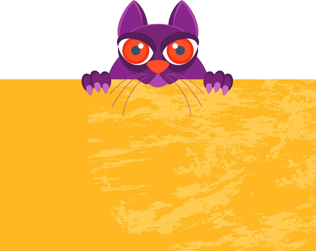 Angry, displeased black cat with huge red eyes. character for halloween poster design. flat vector cartoon illustration