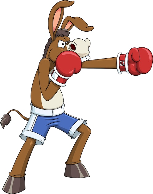 Vector angry donkey jackass cartoon character boxer with boxing gloves