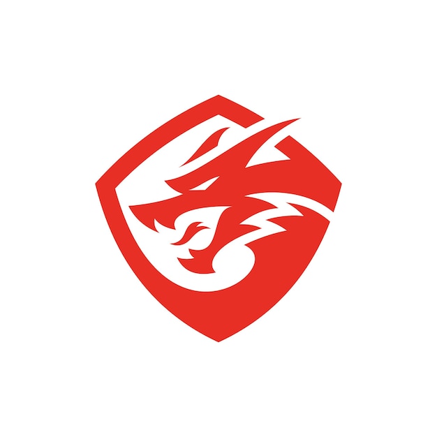 Злой дракон голова и щит значок эмблема вектор икона логотип