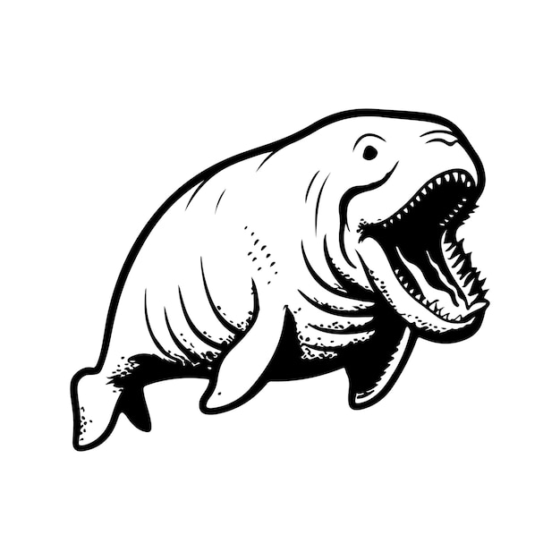 angry dugong vintage hand drawn illustration