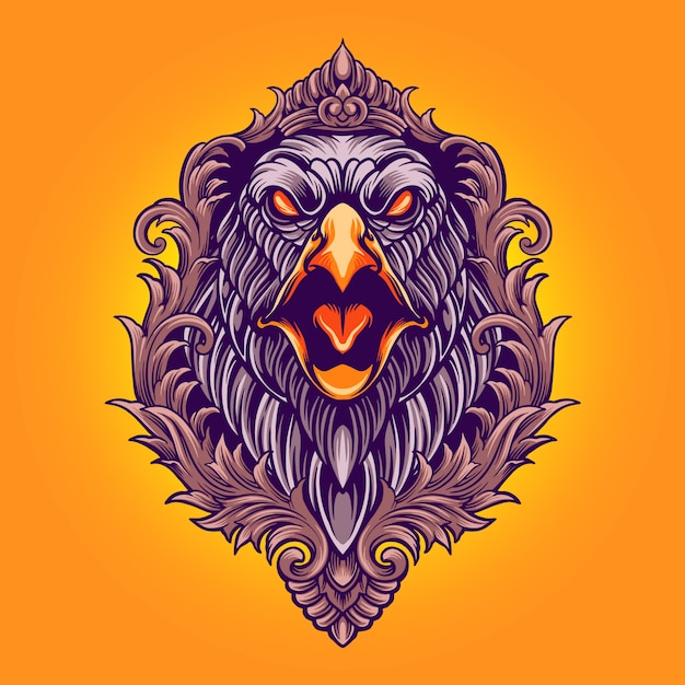 Vector angry eagle with ornament