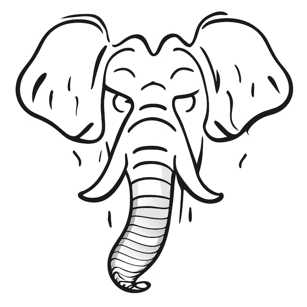 Vector angry elephant close up in madera foggy forest hand drawn isolated illustration