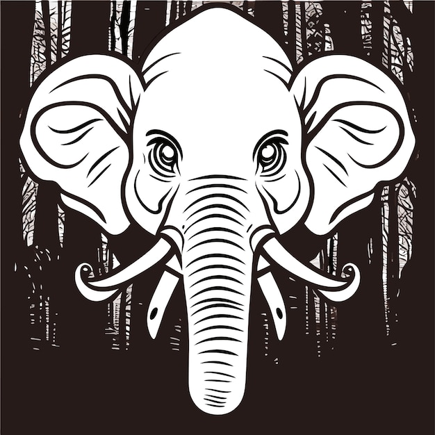 Angry elephant close up in madera foggy forest hand drawn isolated illustration