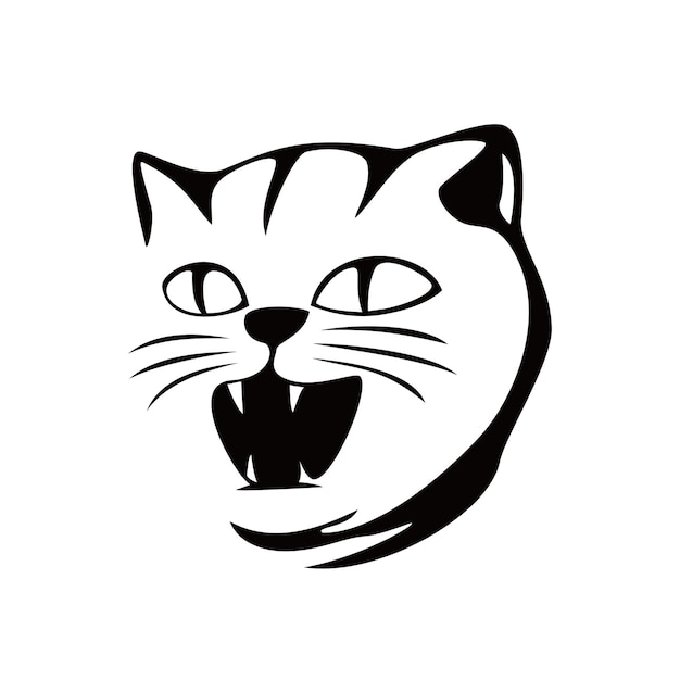 怒った顔の猫のシルエットのペット動物の記号とシンボル