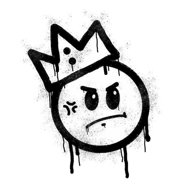 Vector angry face crown emoji character spray graffiti angry face in black on white isolated on white background vector illustration