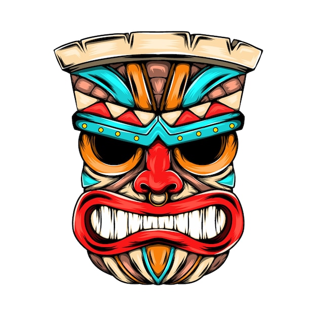 Vector angry face mask from the tiki island with the bright colour as the ornament