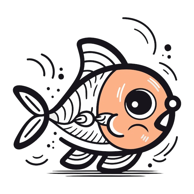 Angry fish Vectorillustratie in doodle-stijl geïsoleerd op witte achtergrond